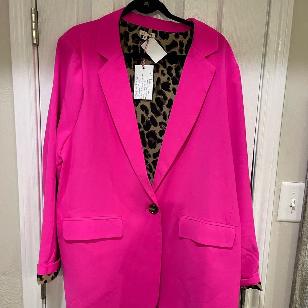 Women's Pink Blazer with Leopard Lining